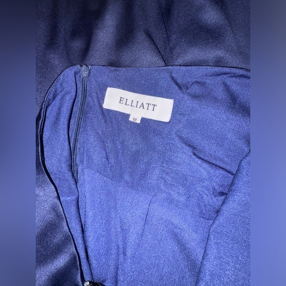 NWOT ELLIATT Camo Asymmetric Satin Cocktail halter mini Dress Blue navy sz M - Picture 4 of 4